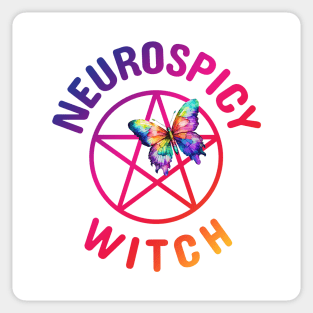 Neurospicy Witch with Rainbow Butterfly Cheeky Witch® Sticker